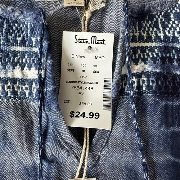 Lovestitch Womens Boho Navy Embroidered Blouse M 100% Cotton NWT - Picture 5 of 7